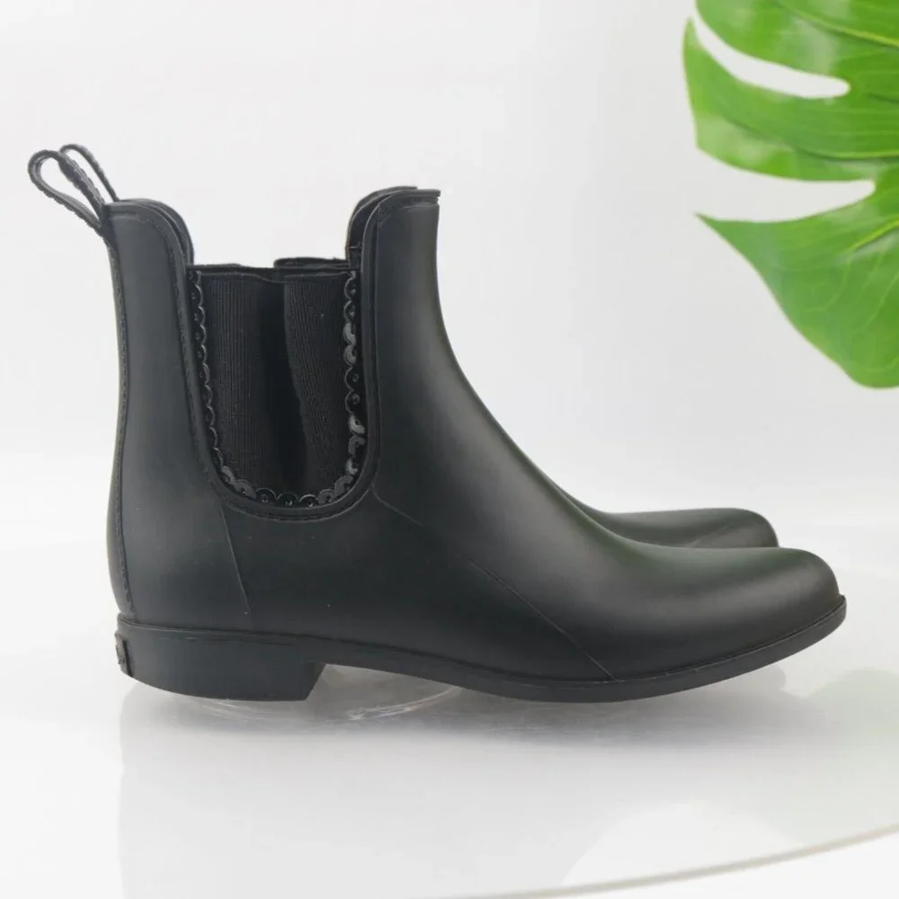 Jack Rogers Womens Sallie‎ Rain Boot Size 8 Black Rubber Pull On Chelsea Bootie